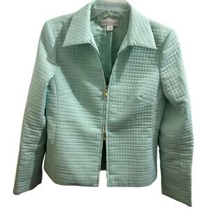 Casual Corner Mint Blue Aqua 2-Way Zipper Quilted Blazer Jacket Size 2 XS Zipup!